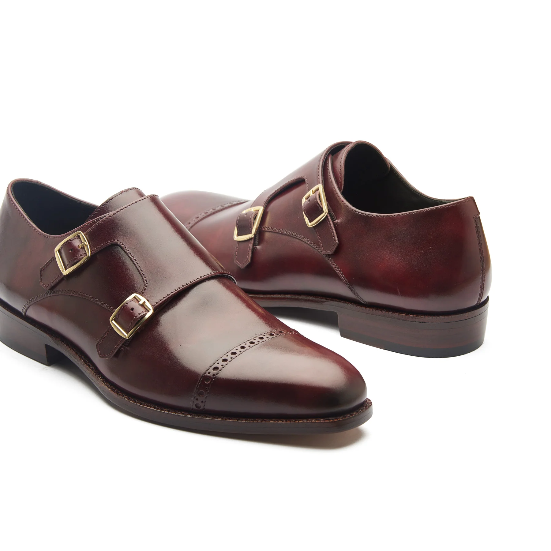Aspen, Double Monk Strap - Burgundy Museum Calf | Hand Welted Contemporary Classics - Image 3