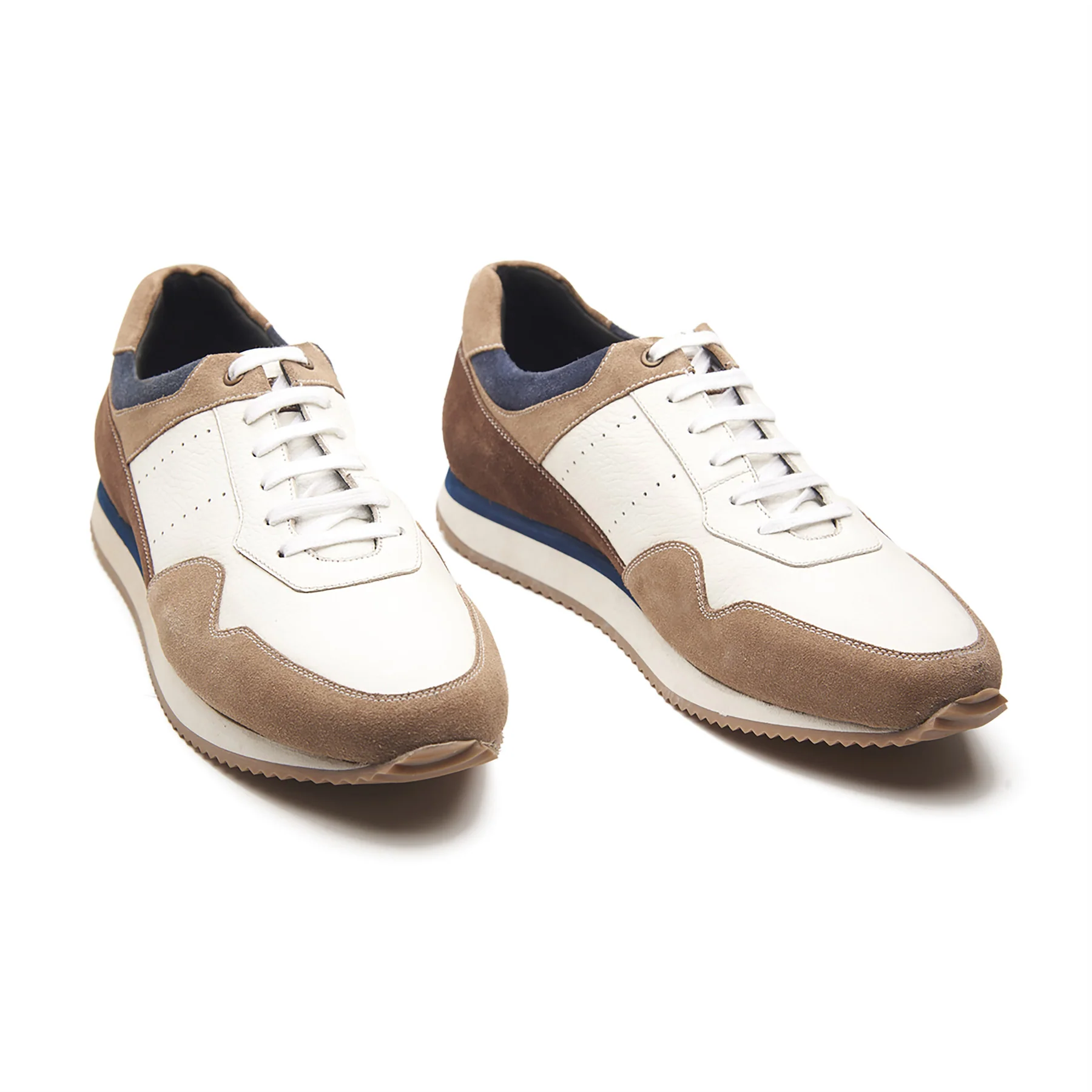 Beaux, U-Tip Laceup Trainers - White/Beige | Smart Casuals - Image 3