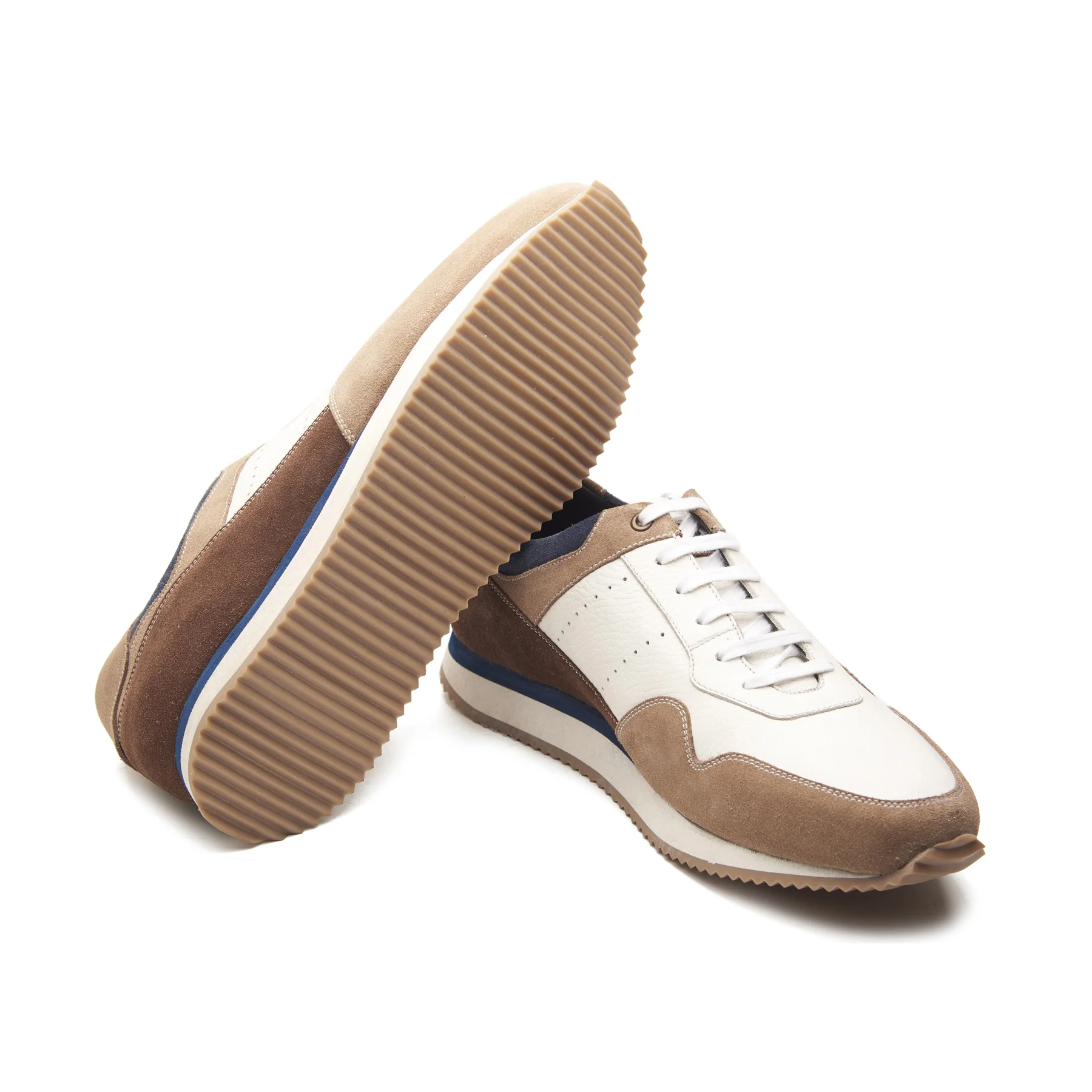 Beaux, U-Tip Laceup Trainers - White/Beige | Smart Casuals - Image 5