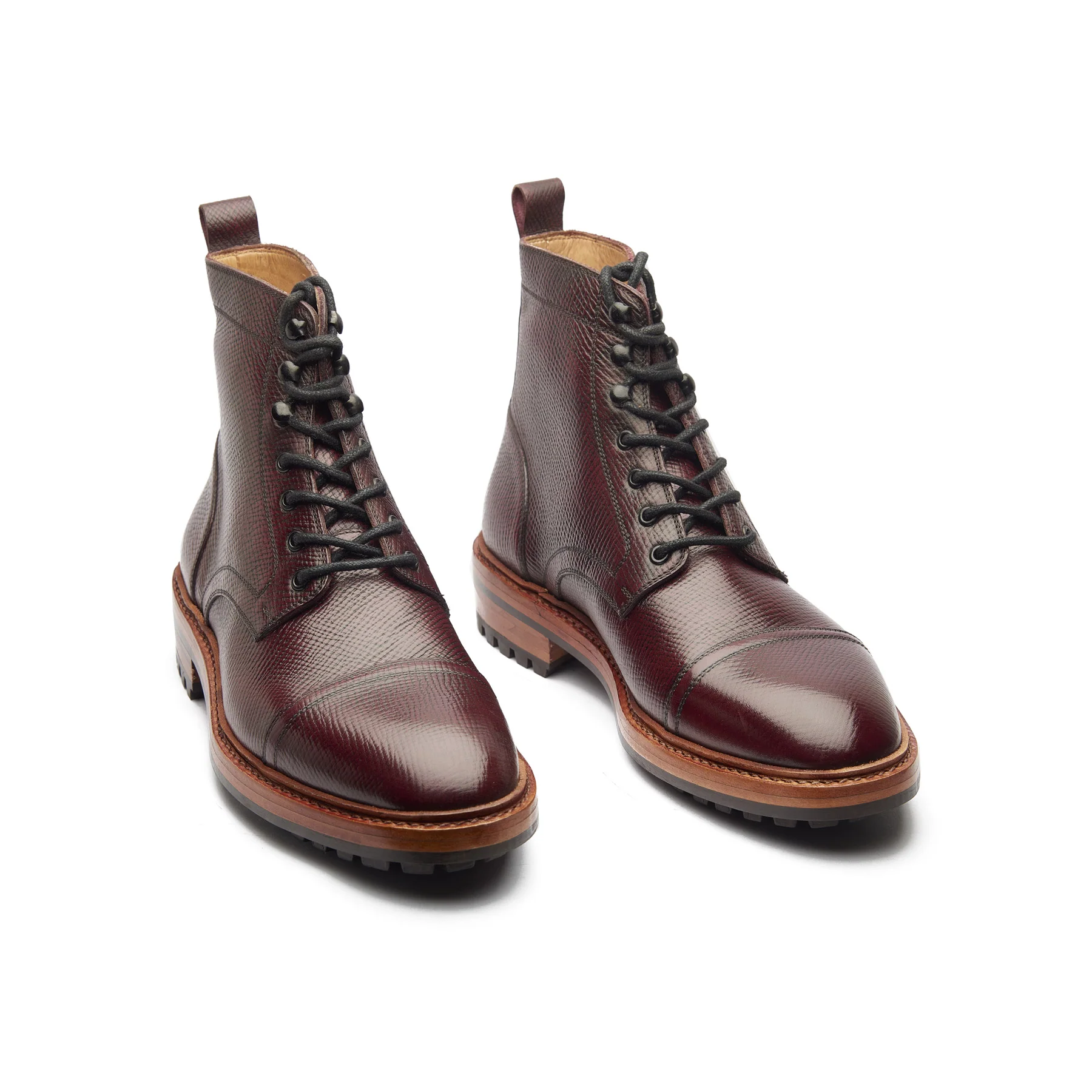 Dixon, Cap-Toe Derby Boot - Burgundy Hatchgrain | Hand Welted Service Boots - Image 3