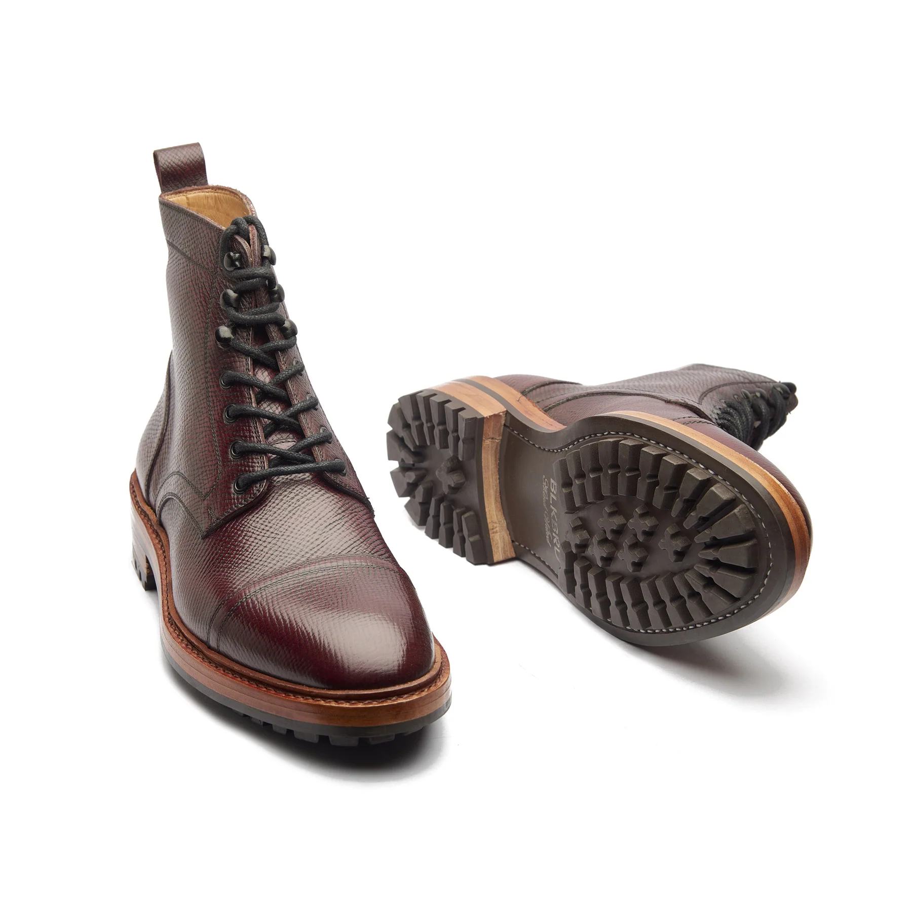 Dixon, Cap-Toe Derby Boot - Burgundy Hatchgrain | Hand Welted Service Boots - Image 4