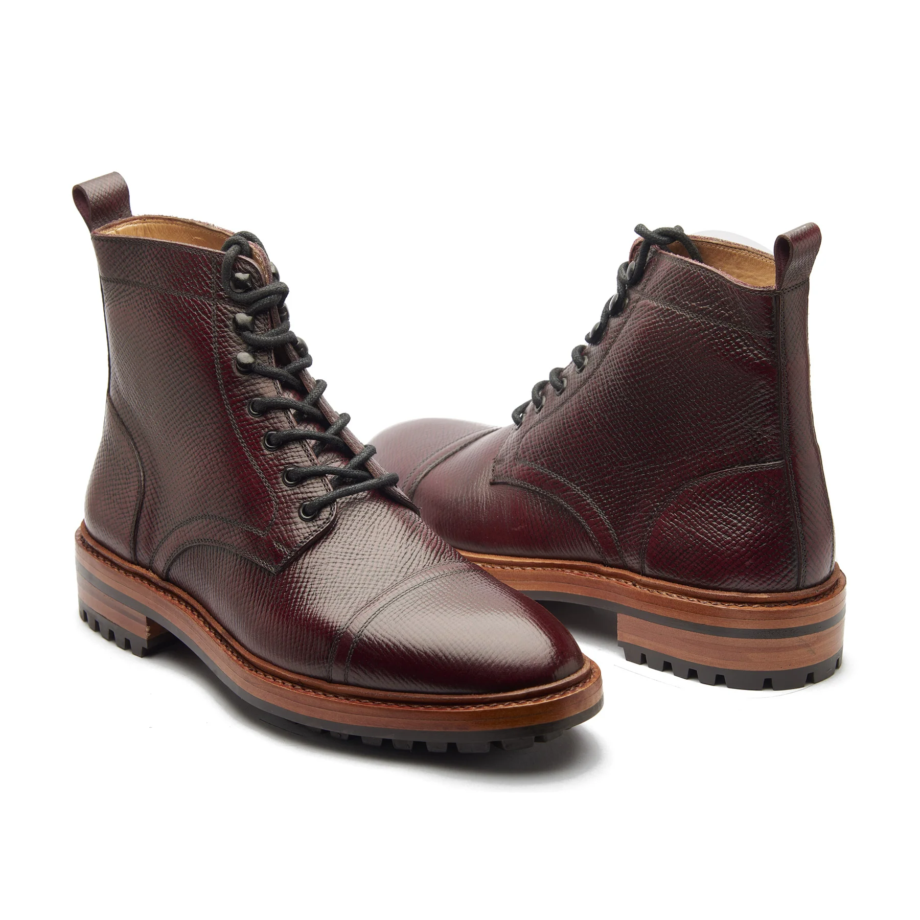 Dixon, Cap-Toe Derby Boot - Burgundy Hatchgrain | Hand Welted Service Boots - Image 5