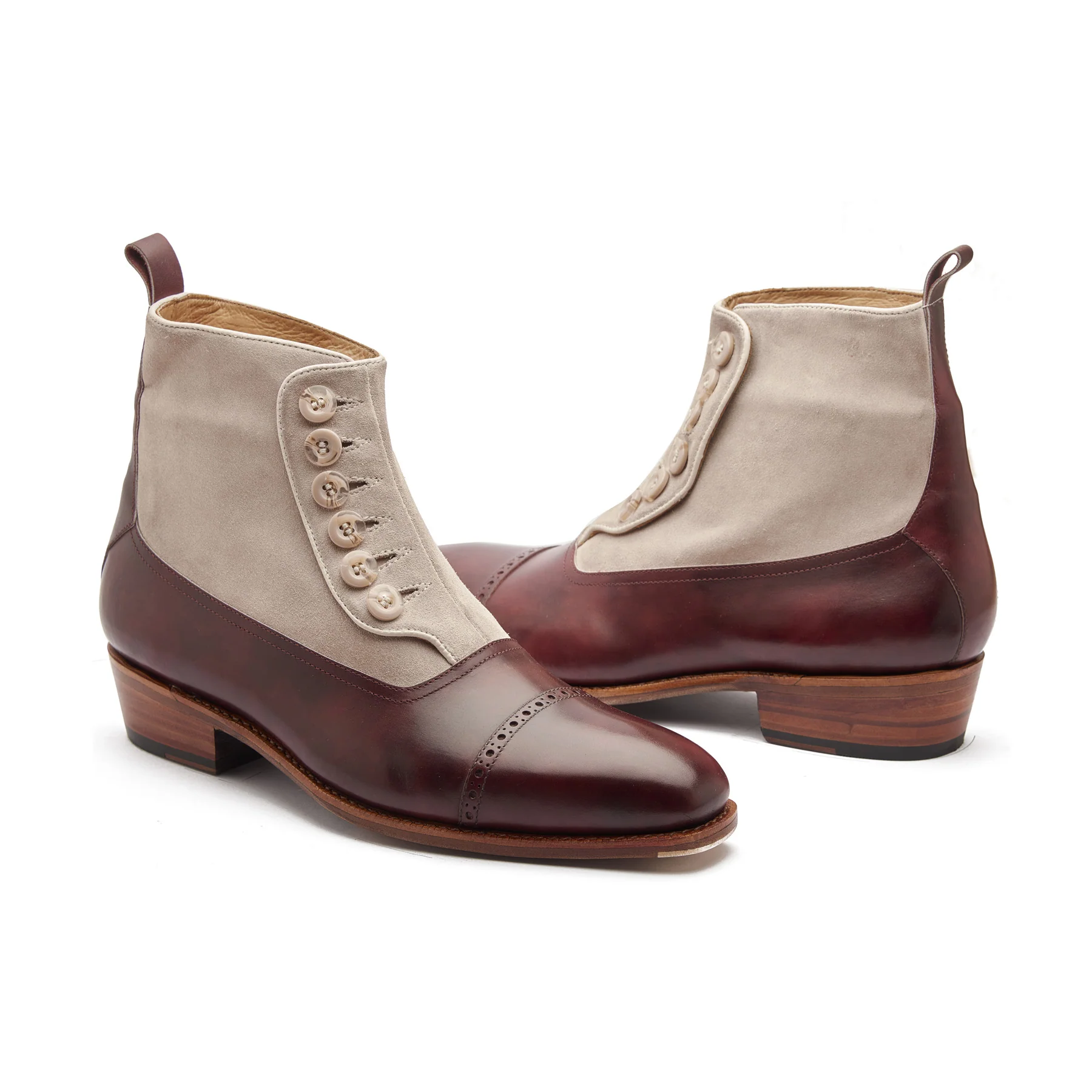 Esquire, Button Boot - Plum Museum Calf Ivory Suede | Hand Welted Contemporary Classics - Image 3