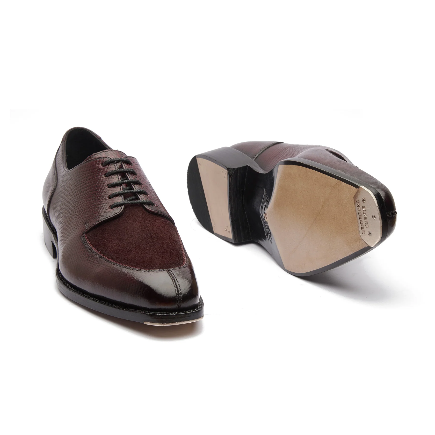 Ingrid-X, Split Toe Blucher Derby - Burgundy Hatch-grain & Suede | Hand Welted Contemporary Classics - Image 5