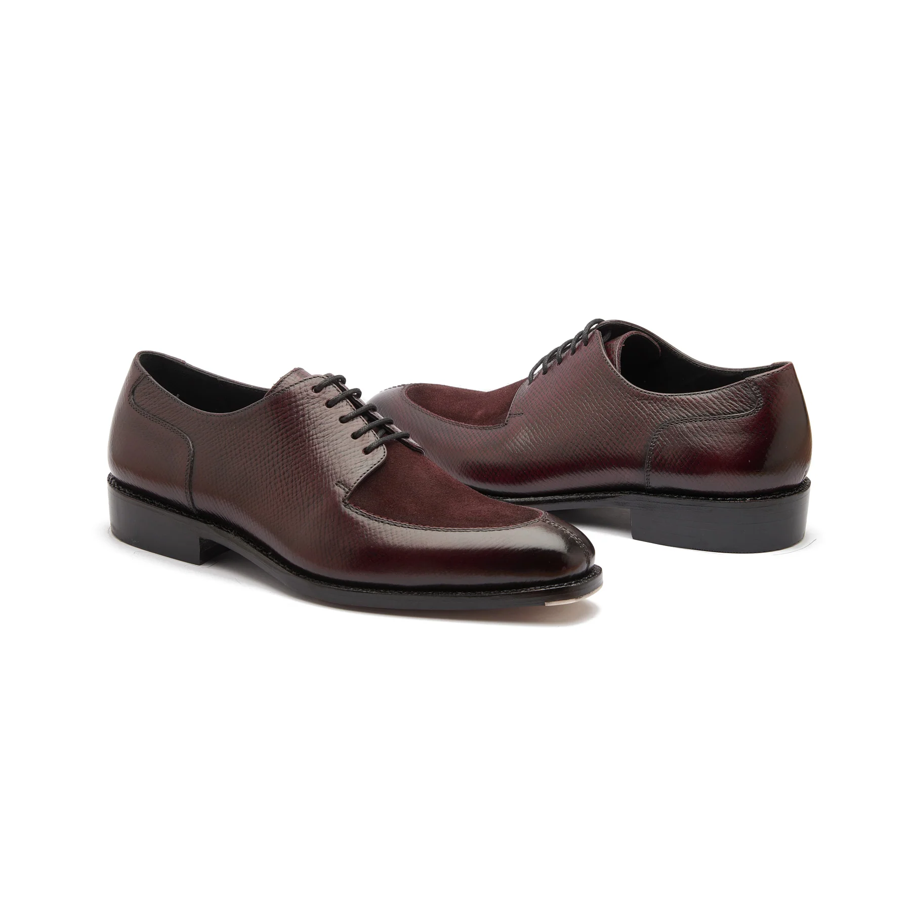 Ingrid-X, Split Toe Blucher Derby - Burgundy Hatch-grain & Suede | Hand Welted Contemporary Classics - Image 6