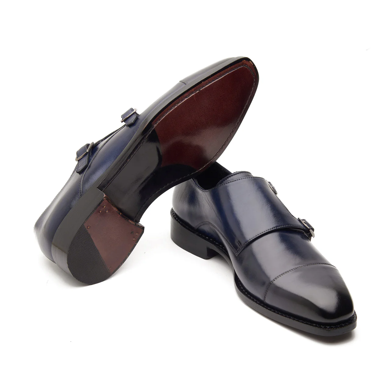 Leon, Cap-toe Double Monk Strap - Navy | Hand Welted Classics Collection - Image 3