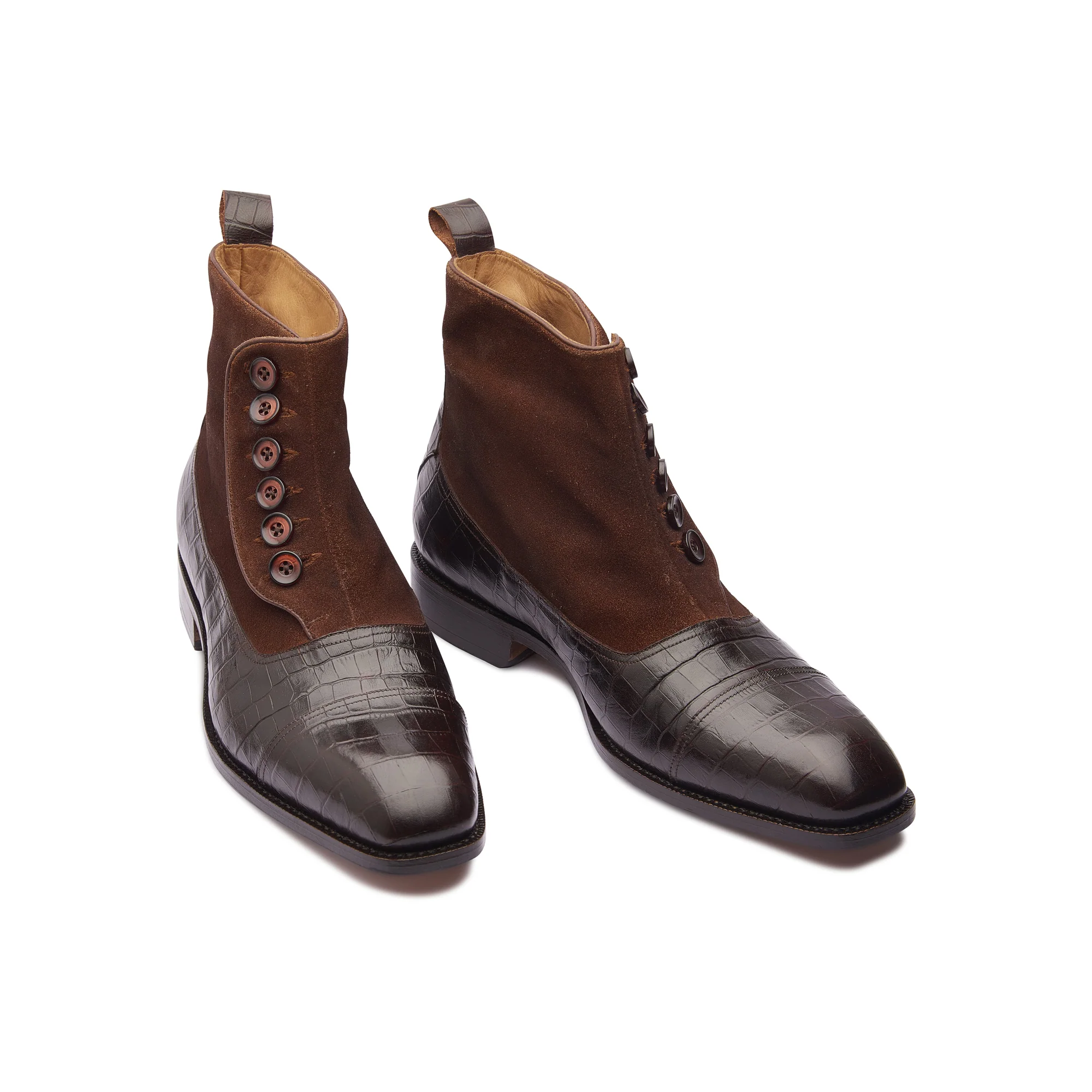 Victor, Button Boot - Brown Suede & Croc | Hand Welted | Classics Collection - Image 3