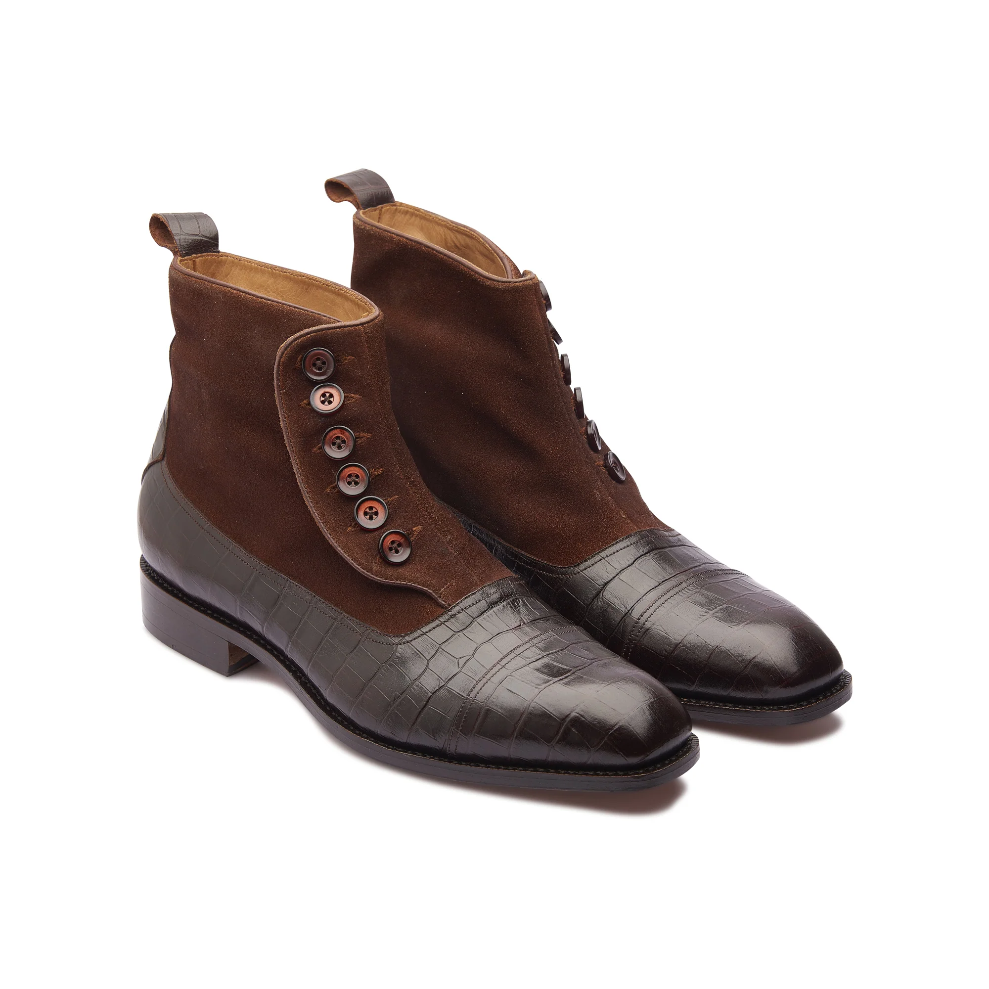 Victor, Button Boot - Brown Suede & Croc | Hand Welted | Classics Collection - Image 4