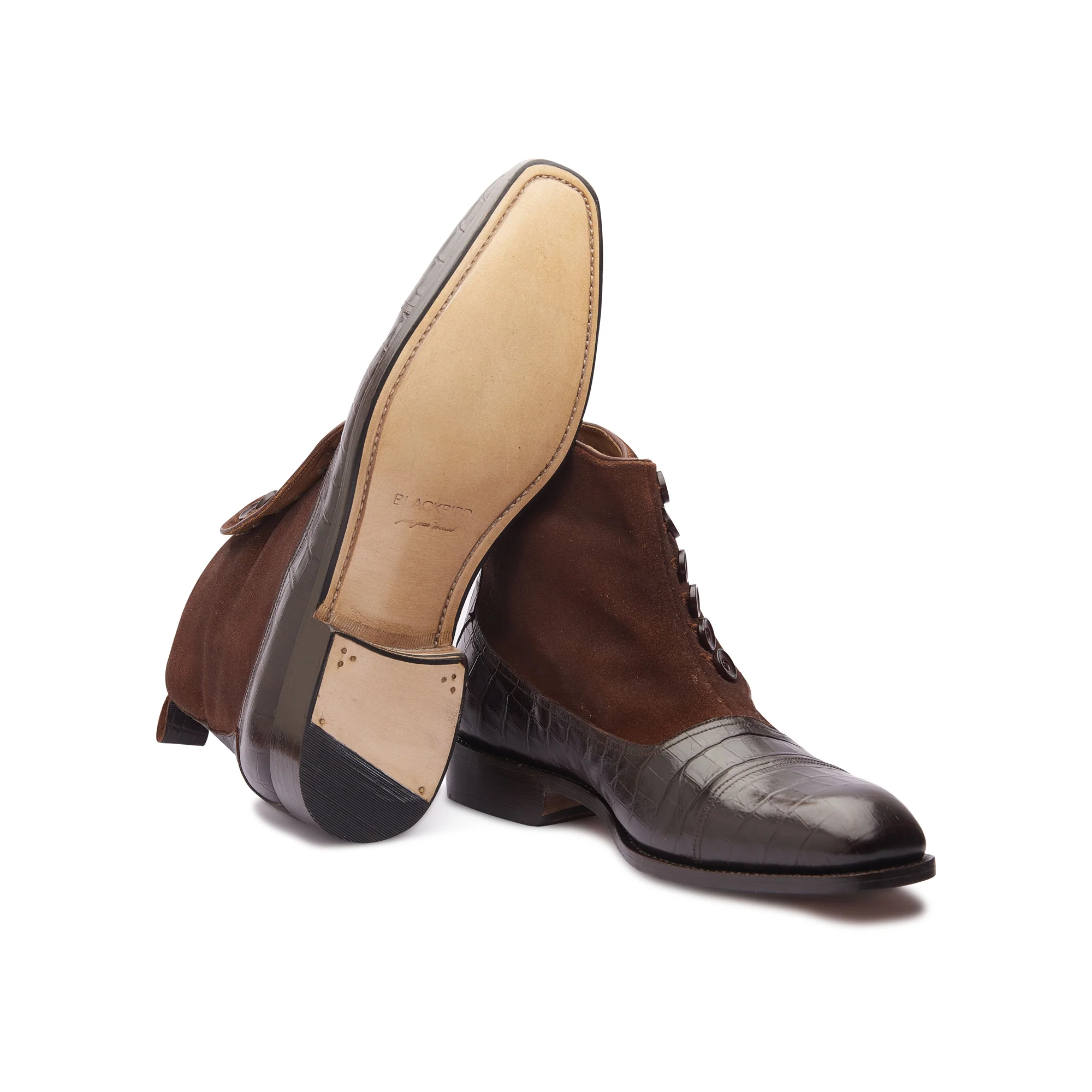 Victor, Button Boot - Brown Suede & Croc | Hand Welted | Classics Collection - Image 5